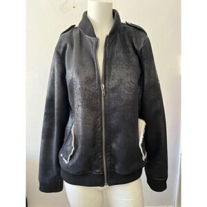 Chaser womens bomber jacket L black shearling faux leather baddie urban racer